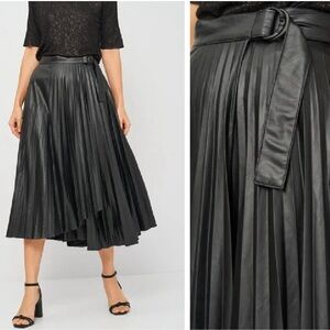 Zara Faux Leather Wrap Pleated Midi Skirt